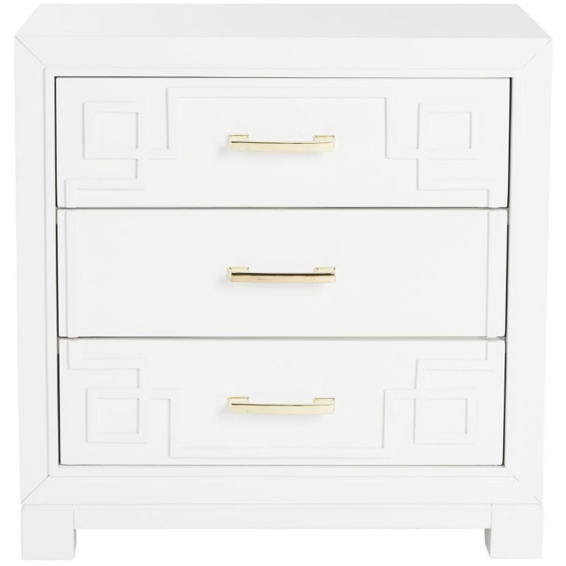 Raina 3 Drawer Greek Key Nightstand - FOX6278 - White - Safavieh Couture