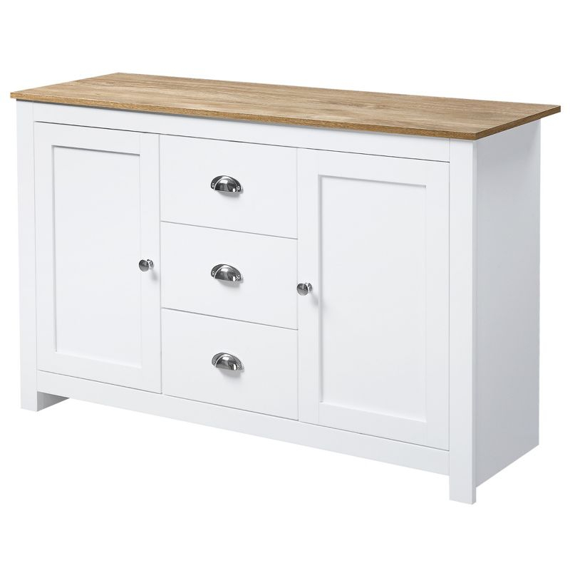 HOMCOM Kitchen Sideboard with Adjustable Shelves, Dining Buffet Cabinet with 3 Storage Drawers, White