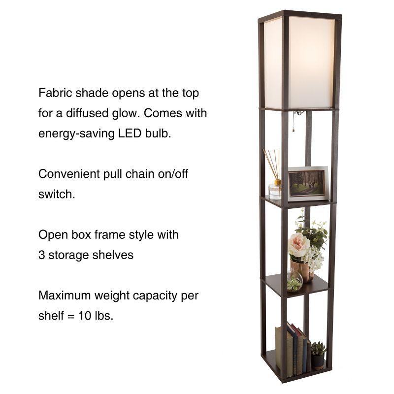 Torchiere Floor Lamp Brown with Storage Shelves & Includes LED Bulb - Lavish Home: Modern Etagere Design, Pull Chain