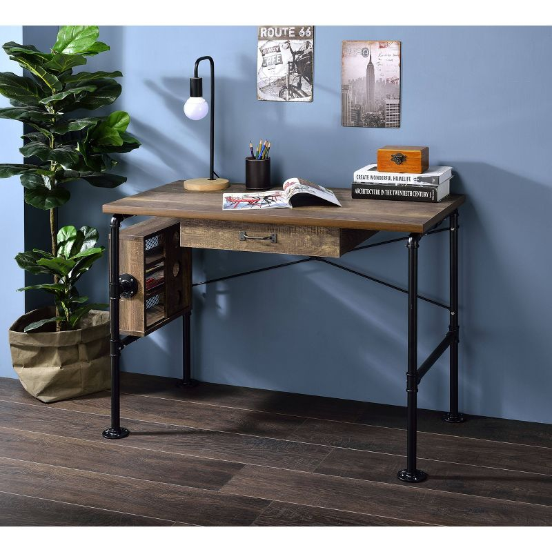 Endang Writing Desk Weathered Oak/Black - Acme Furniture: Metal Frame, Space-Saving 39" Surface