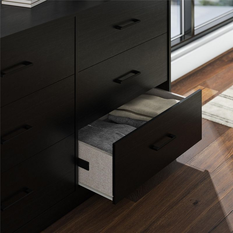 Ameriwood Home BrEZ Build Collection Pearce Wide 6 Drawer Dresser, Black Oak