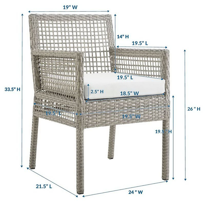 Modway Aura Outdoor Dining Armchair – Gray White Wicker Rattan Patio Chair with Cushions, All-Weather Build