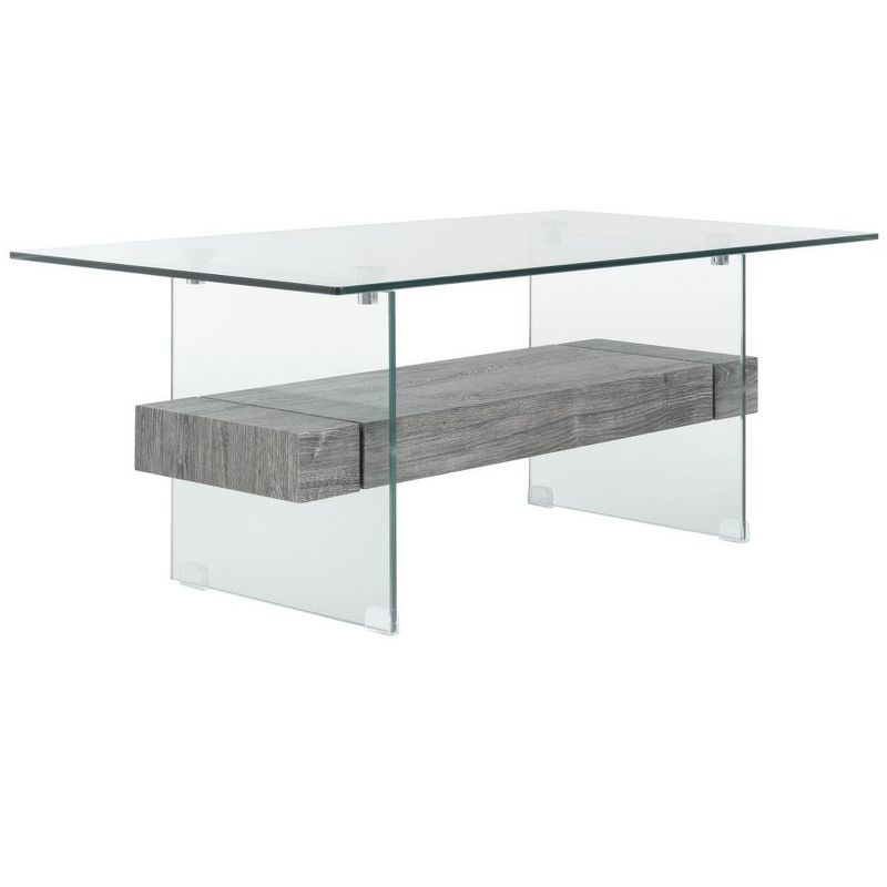 Kayley Coffee Table - Glass/Black Oak Wood Shelf - Safavieh