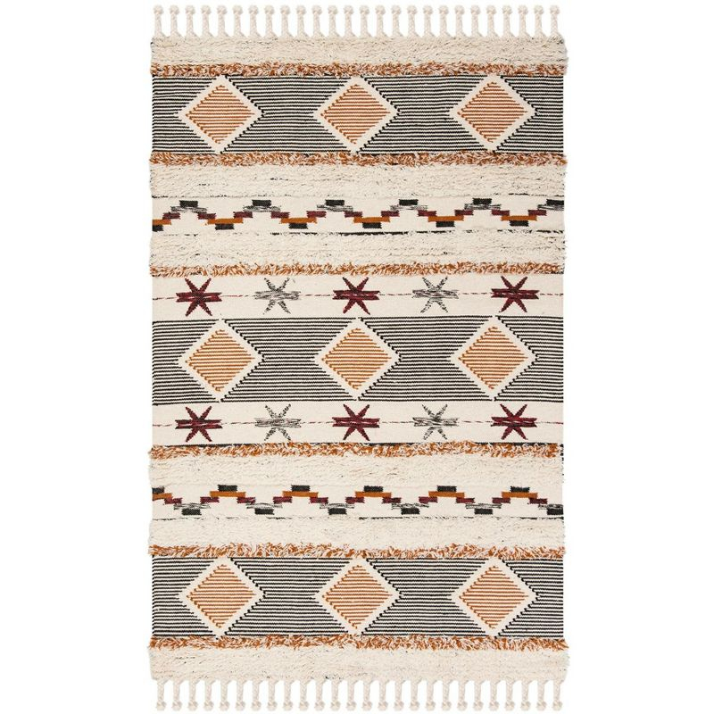 Kenya KNY904 Hand Knotted Area Rug - Ivory/Black-Orange - 6'x9' - Safavieh