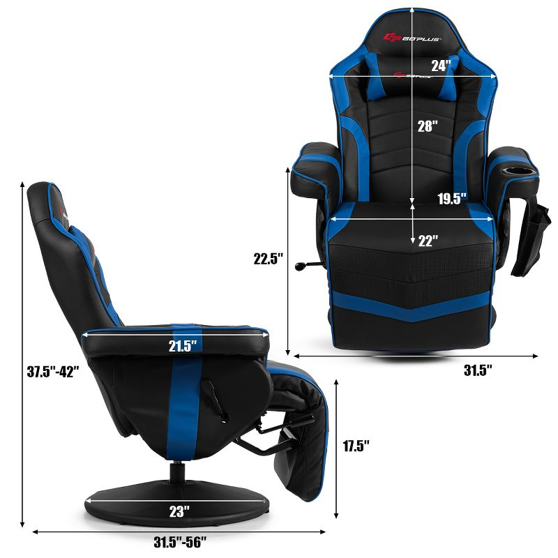 Costway Massage Gaming Recliner Reclining Racing Chair Swivel Blue
