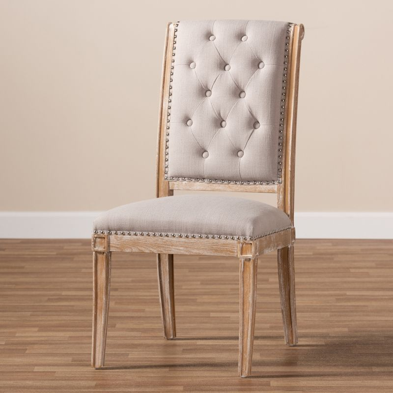 Charmant Wood Dining Chair Light Beige - Baxton Studio: French Provincial, Foam-Padded, Nailhead Trim