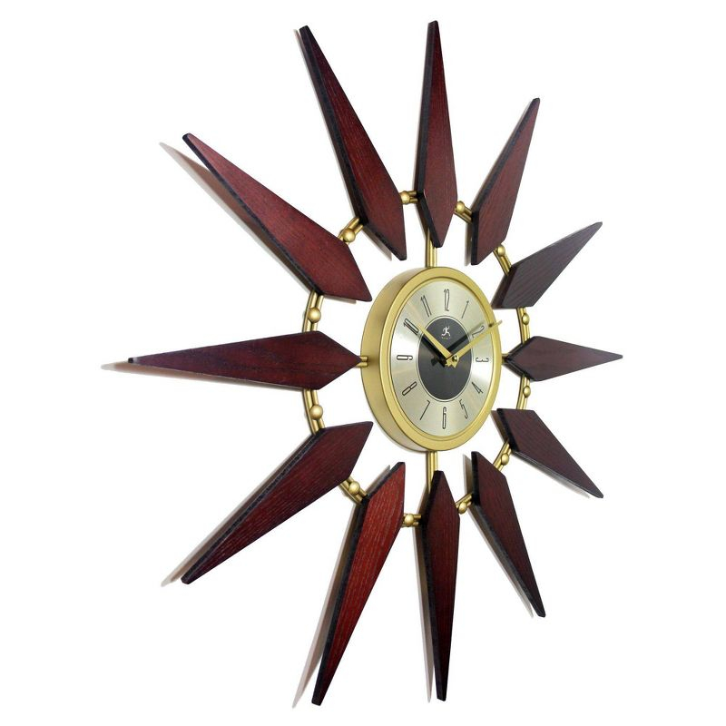 30" Metal Orion Wall Clock Walnut Brown - Infinity Instruments: Modern Analog, Indoor Use, Round Shape