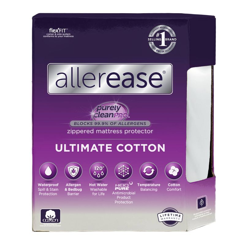 Allerease Twin Ultimate Cotton Waterproof Allergen and Bedbug Barrier Zippered Mattress Protector: Hypoallergenic Encasement