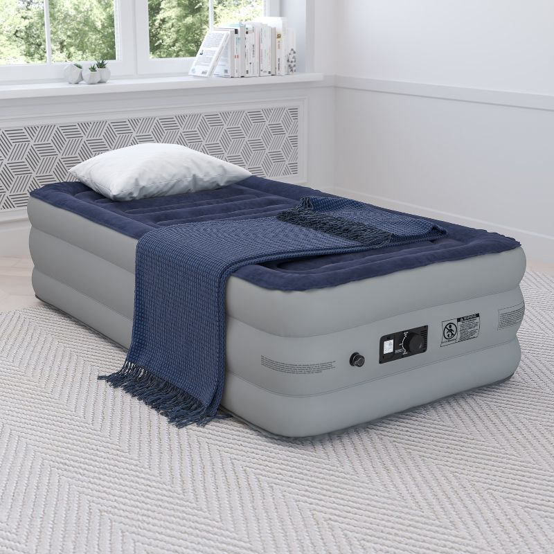 Flash Furniture 18 inch Air Mattress with ETL Certified Internal Electric Pump and Carrying Case - Twin