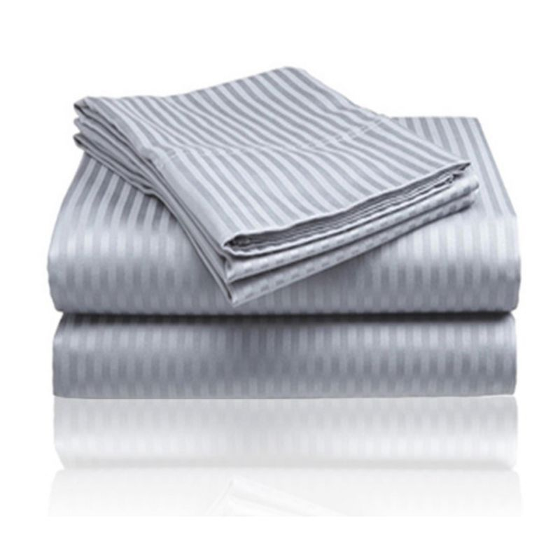 Embossed 1800 Series Wrinkle Resistant Ultra Soft Stripe Premium All Season Bed Sheet Set Gray