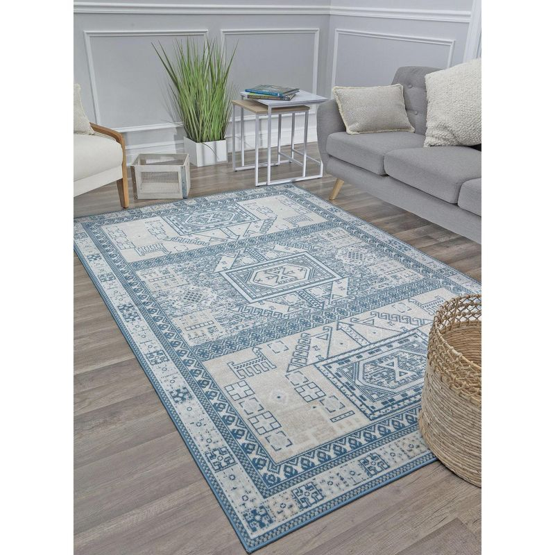 Rugs America Freida FY60A Azure Vintage Farmhouse Area Rug for Dining Room Rug Neutral Rug Living Room Rug Kitchen, 5'x7'