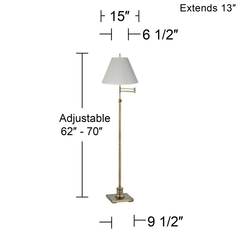 360 Lighting Chic Swing Arm Floor Lamp 70" Tall Antique Brass White Mushroom Pleated Empire Shade for Living Room Reading Bedroom Office