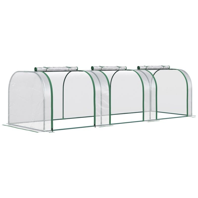 Outsunny Mini Greenhouse, 10' x 3' x 2.5' Portable Tunnels, 3 Roll-Up Zip Doors, UV Waterproof Plastic Cover, Steel Frame, Clear
