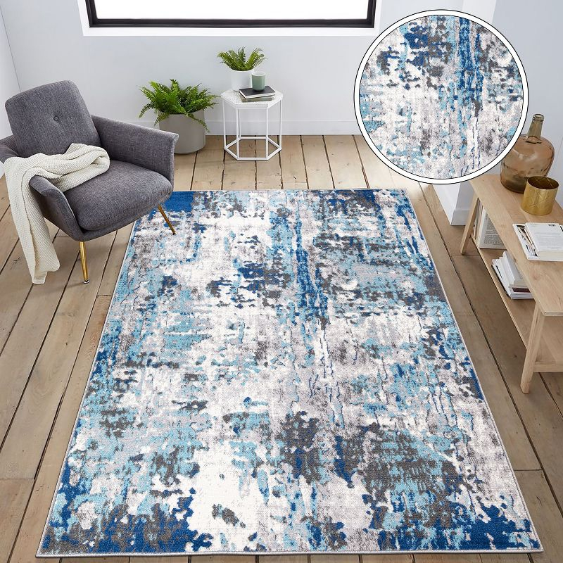 World Rug Gallery Distressed Modern Abstract Area Rug - Blue 5' x 7':  Stain-Resistant,  Low Pile,  Machine Made,  Indoor