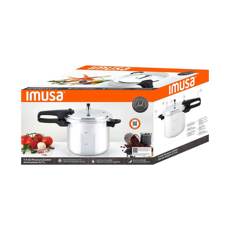 IMUSA 7qt Stovetop Natural Finish Basic Pressure Cooker - Silver: Aluminum, Locking Lid, Cool Touch Handle, Hand Wash