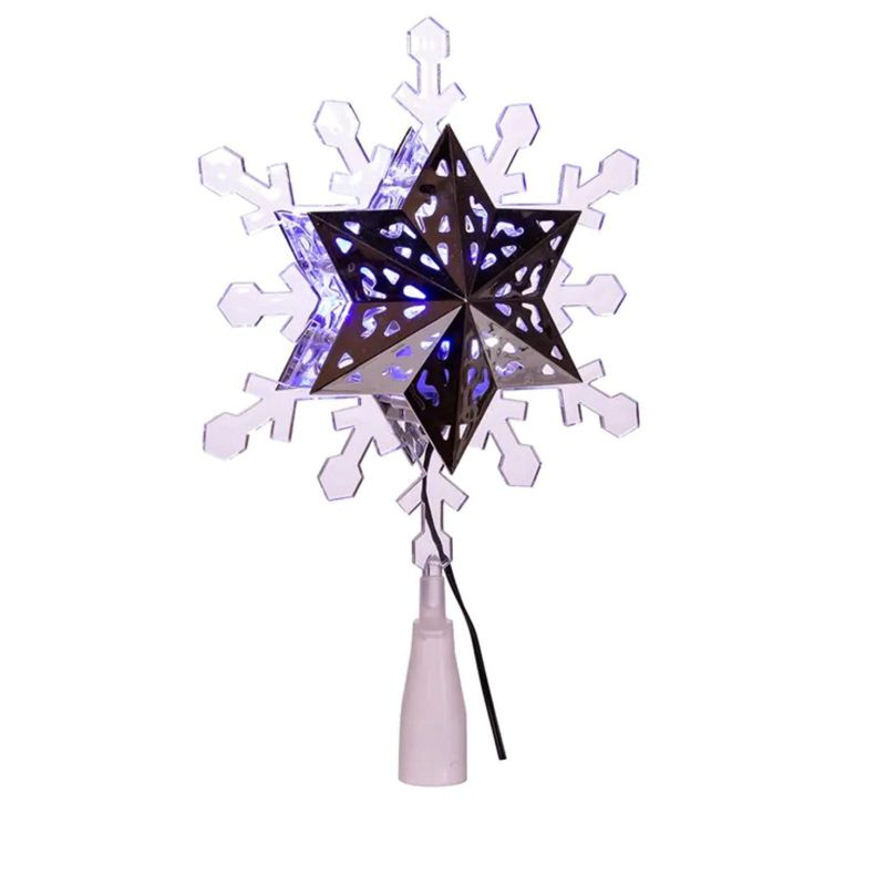 Kurt S. Adler LED Lighted Rotating Snowflake Christmas Tree Topper - 9.25" - White and Blue - Clear Lights