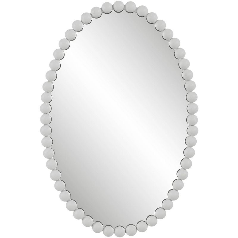 Uttermost Serna Matte 20" x 30" White Beaded Oval Wall Mirror