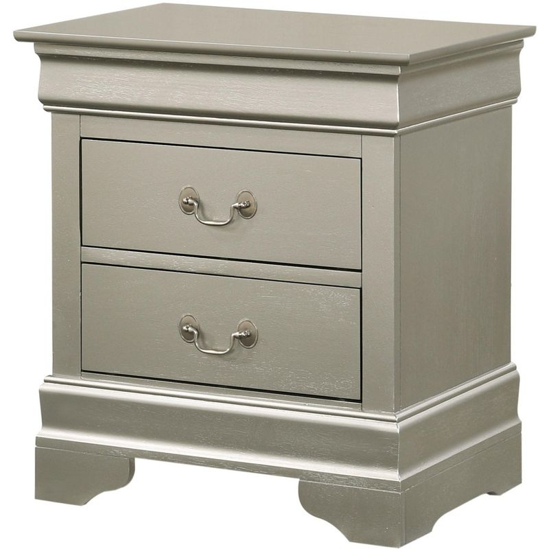 Passion Furniture Louis Philippe 2-Drawer Silver Champagne Nightstand (24 in. H X 22 in. W X 16 in. D)