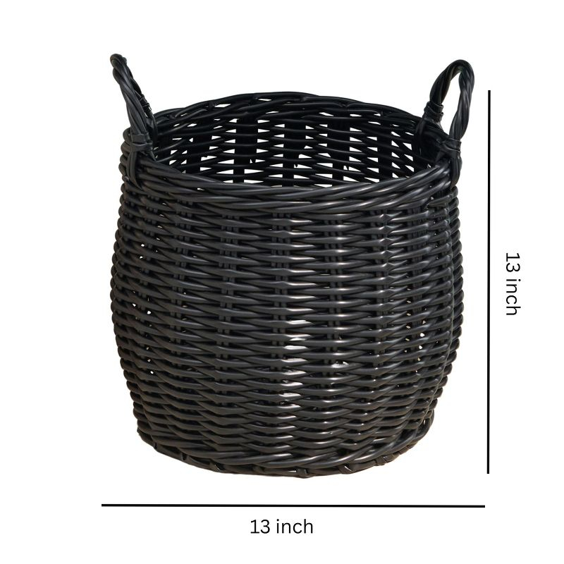 Solhome Zita Round Resin Woven Wicker Multi-Use Storage Basket with Handles 18" x 18" x 19.6" White Gray