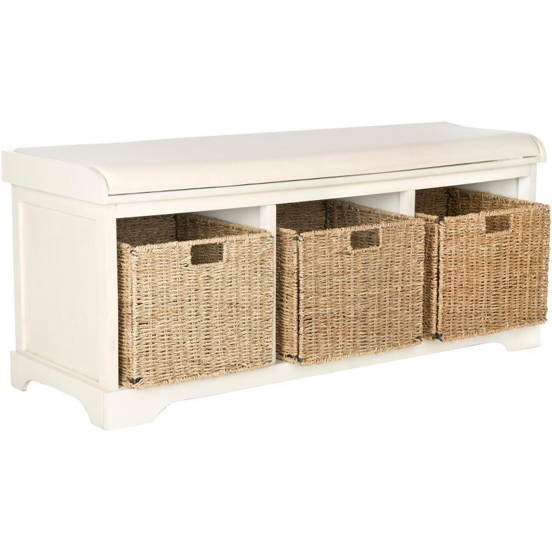Lonan Wicker Storage Bench - White - Safavieh