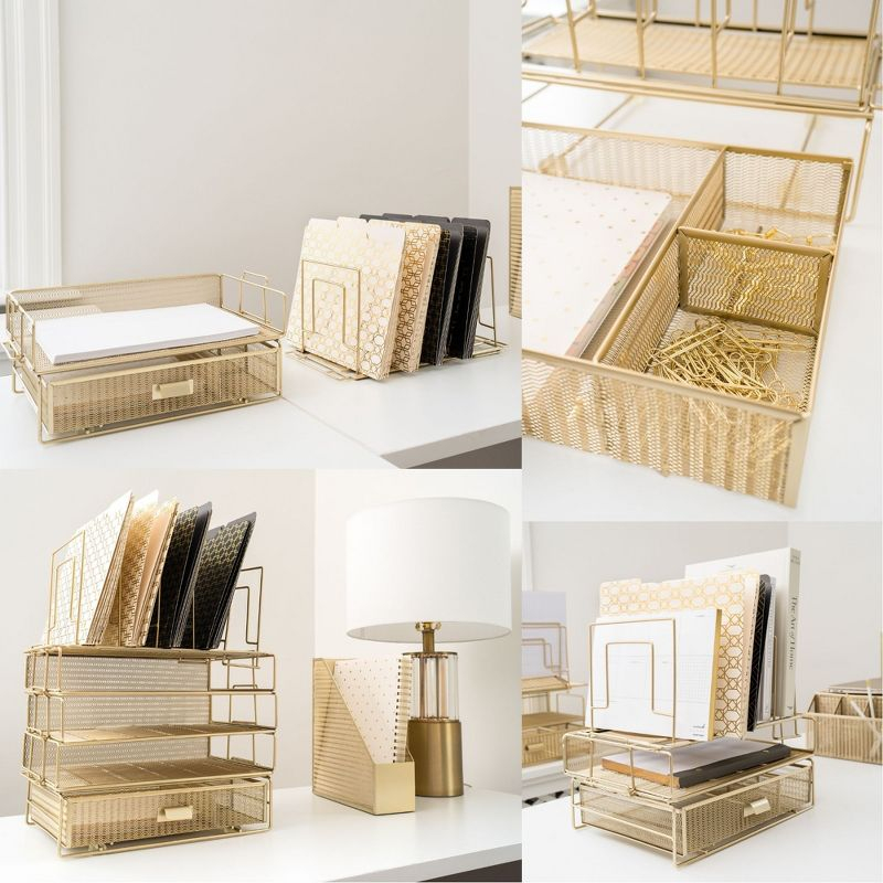 Blu Monaco Gold Desk Organizer - Includes Detachable File Organizer, Stackable Paper Tray & Drawer, Office Supplies for Desk