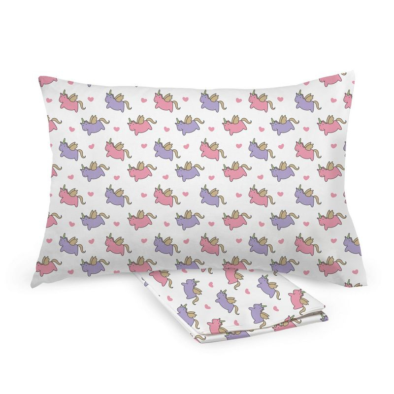 BreathableBaby Cotton Percale Pillowcase, For 13" x 18"/33 x 46 cm Toddler Pillow, Unicorns (2-Pack)