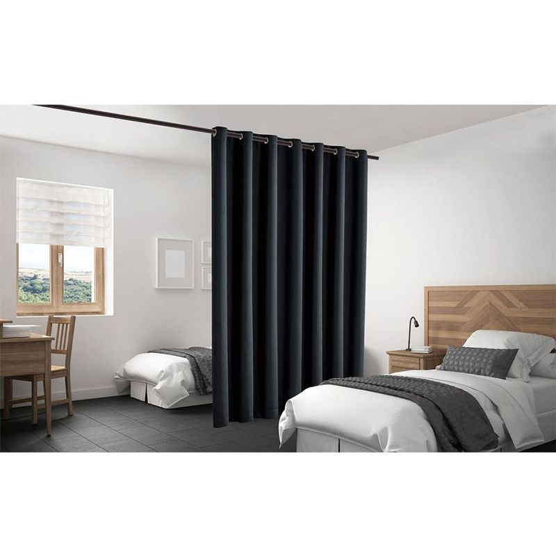 Blackout Room Divider Panel Privacy Partition Heavyweight Premium Fabric Thermal Insulated Grommet Top Black Color 48 W X 84 L Inches
