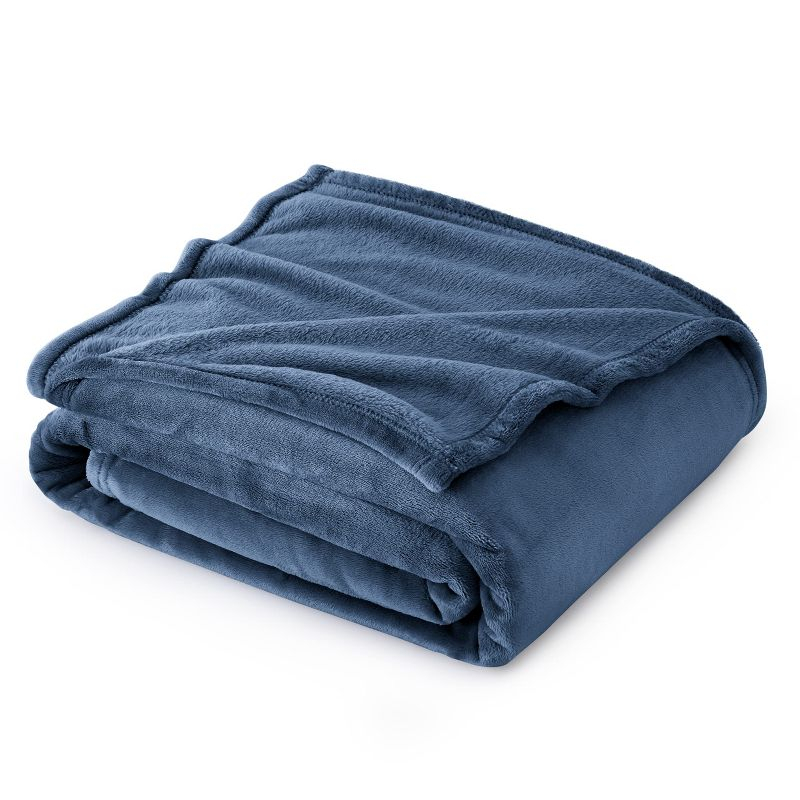 Flannel Blanket Solid 300GSM Soft Fuzzy Plush Throw Size Mineral Blue - Bedsure