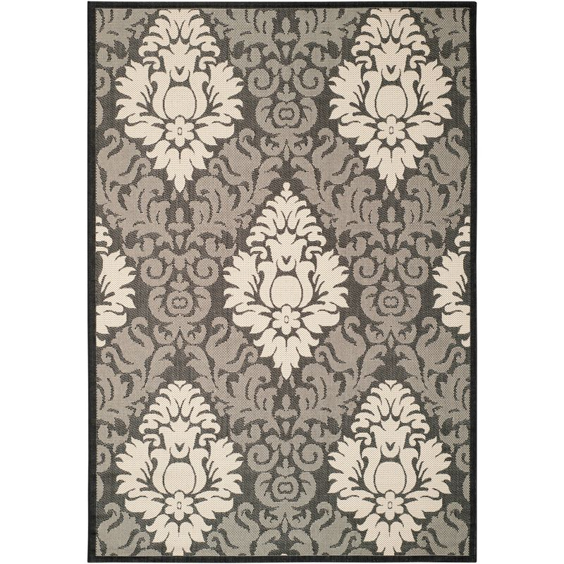 Courtyard CY2714 Power Loomed Indoor and Outdoor Area Rug - Black/Sand - 6'7"x9'6" - Safavieh