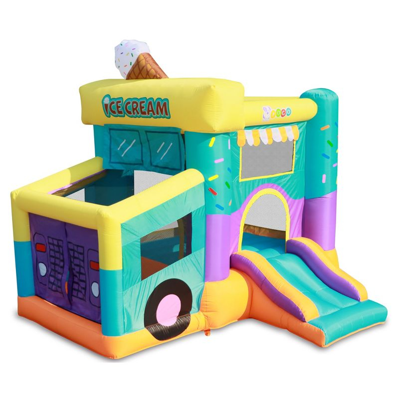 Pogo Bounce House Backyard Kids Residential Nylon Inflatable Indoor/Outdoor Bouncer with Slide for Small Kids - Ice Cream Truck