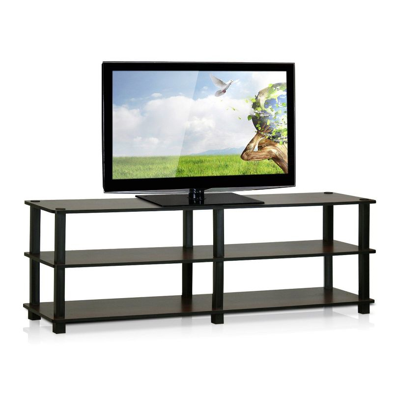 Furinno Modern 3-Tier TV Stand Console Table Media Entertainment Center w/Open Storage Shelf,Dark Brown/Black