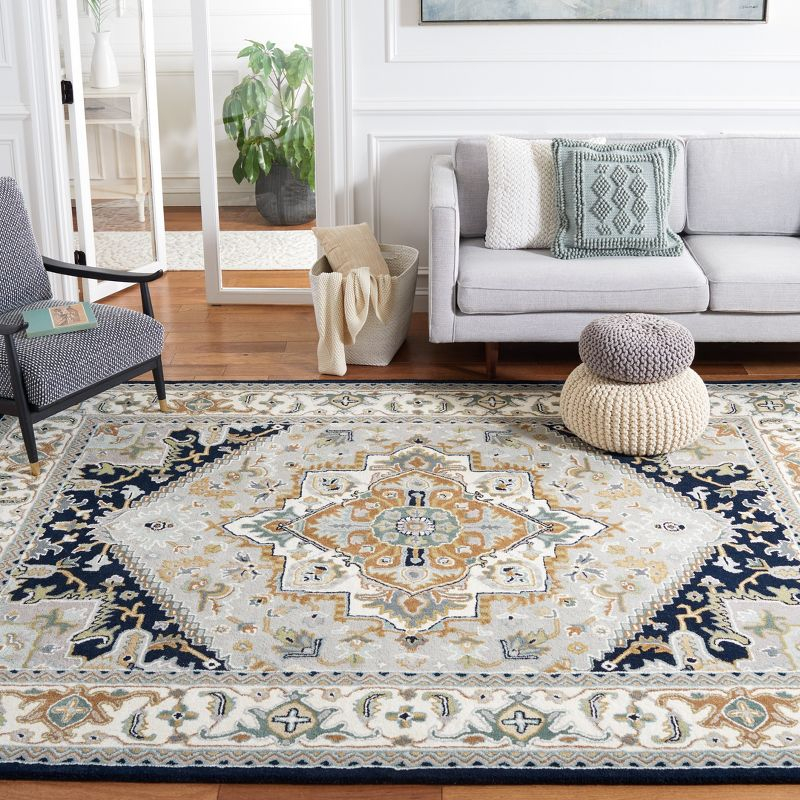 Heritage HG625 Handmade Area Rug - 8'x10' - Grey/Navy - Safavieh