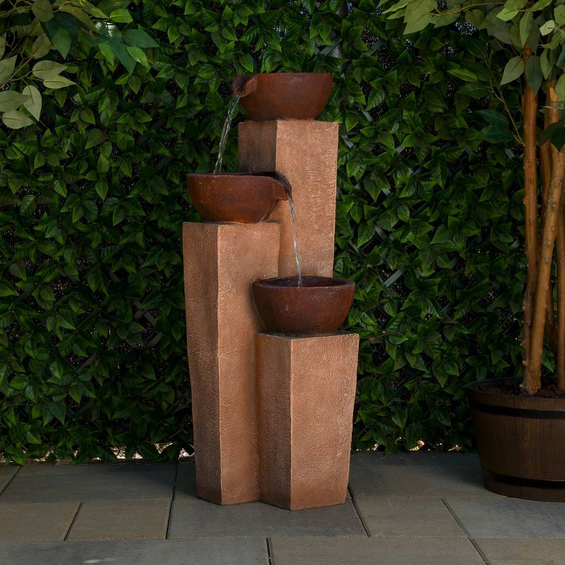 35" Stone Resin Layered Tiering Pots Fountain Copper - Alpine Corporation: Outdoor 3-Tier Water Feature, Polystone & Fiberglass, Weather-Proof