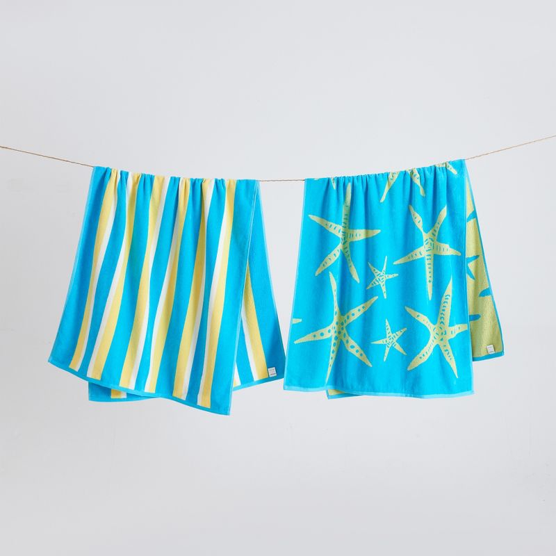 2pk 30" x 60" Yellow Starfish and Stripe Cotton Beach Towels - Great Bay Home