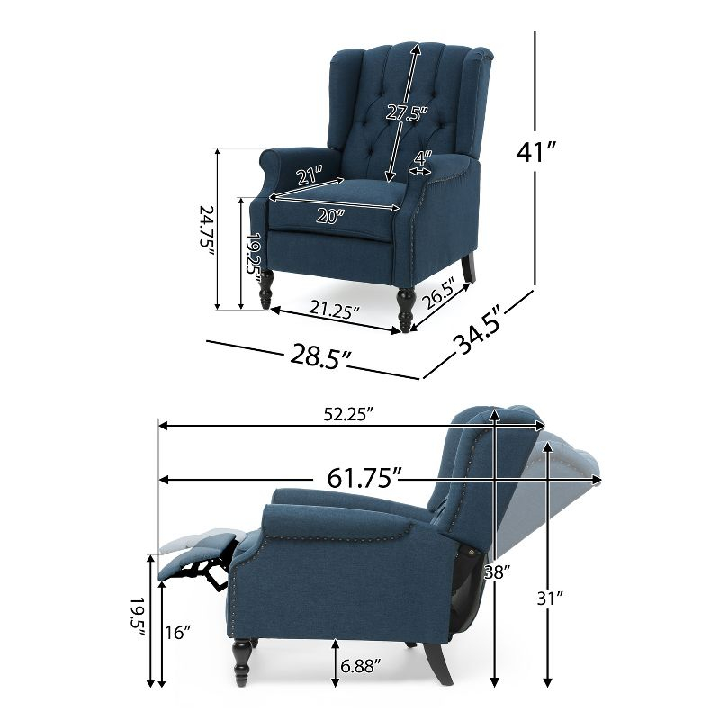 Christopher Knight Home Walter Contemporary Tufted Wingback Pushback Recliner (Set of 2), Navy Blue