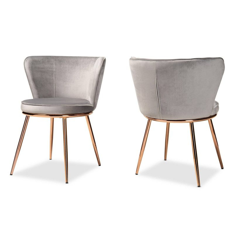 2pc Farah Velvet Fabric Upholstered Metal Dining Chair Set Gray/Rose Gold - Baxton Studio: Elegant Design, Sturdy Support