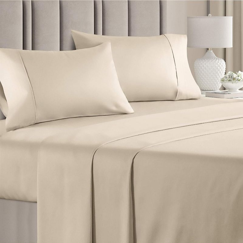 CGK Linens Luxury 1000 Thread Count 4 Piece Sheet Set - Soft & Premium 100% Cotton Sateen in Cream, Size Full