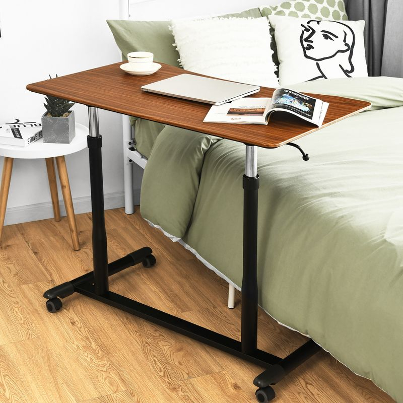 Costway Height Adjustable Computer Desk Sit Stand Rolling Notebook Table Brown