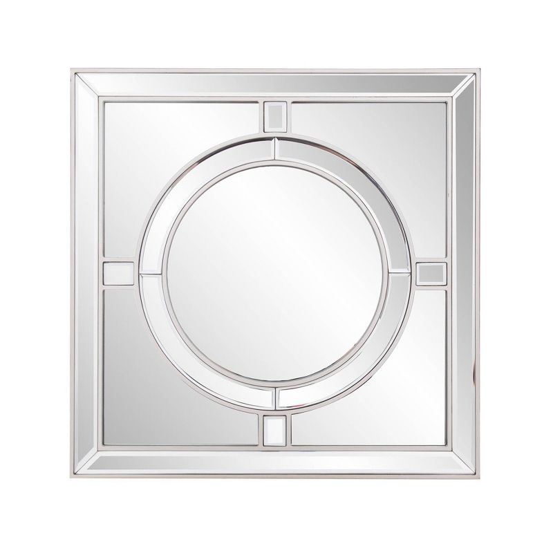 Howard Elliott 20"x20" Square Wall Mirror: Champagne Silver Leaf Trim, Art Deco Style, Wall Mount
