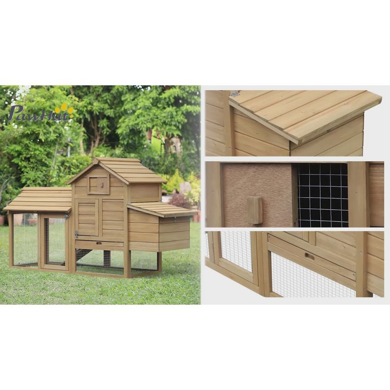 PawHut 59" Small Wooden Chicken Coop Hen House Poultry Cage for Outdoor Backyard with 2 Doors, Nesting Box and Removable Tray, White