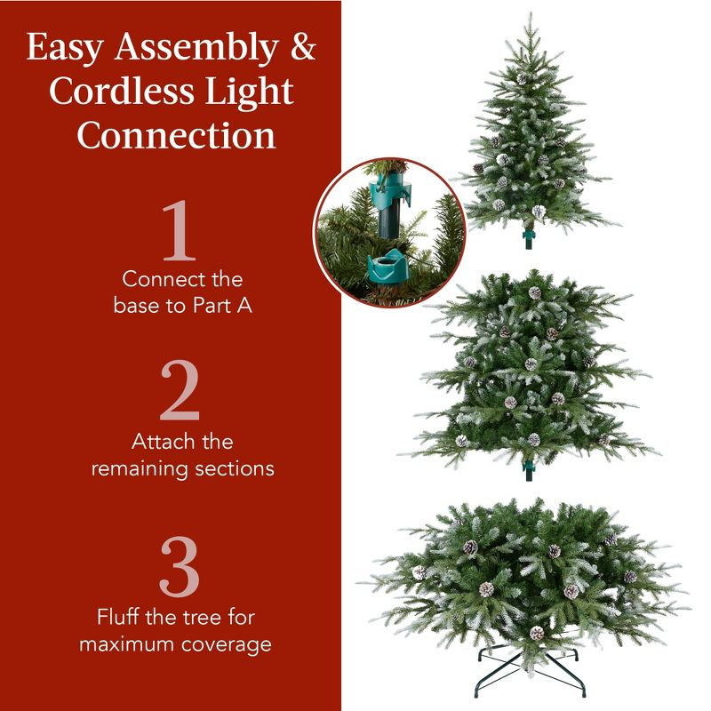 Best Choice Products 7.5ft Pre-Lit Flocked Aspen Noble Fir Christmas Tree w/ 2,136 Branch Tips, 400 LED Lights