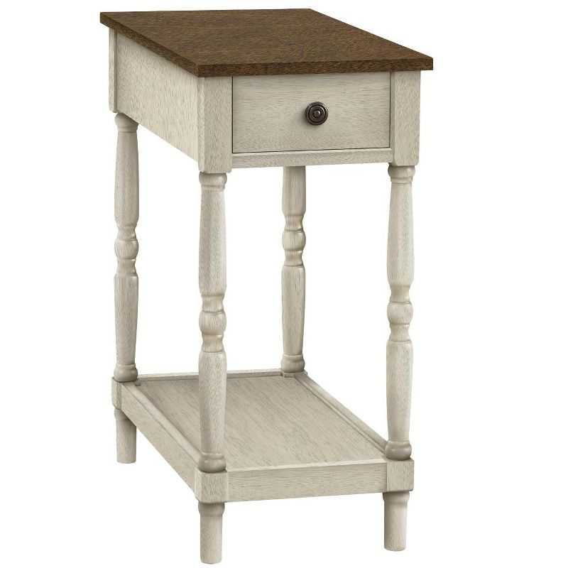 Monarch Specialties Accent Table 2 Tier End Side Table Nightstand Bedroom Narrow Lamp Storage Drawer Brown Veneer Antique White Veneer Traditional