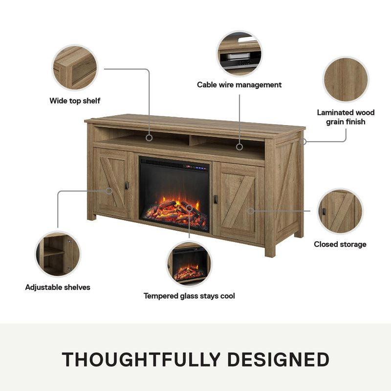 Ameriwood Home Farmington Electric Fireplace Space Heater TV Console for TVs up to 60", Natural