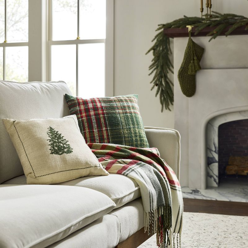 16"x16" Tree Embroidered Christmas Throw Pillow - Hearth & Hand™ with Magnolia