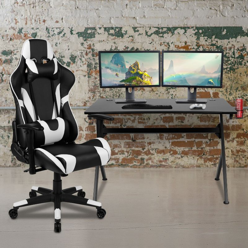 Flash Furniture Black Gaming Desk and Black Reclining Gaming Chair Set with Cup Holder, Headphone Hook & 2 Wire Management Holes
