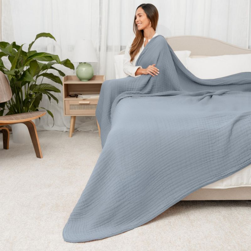 Muslin Blanket for Adults, Extra Large Queen 90" x 90" By Comfy Cubs - Pacific Blue