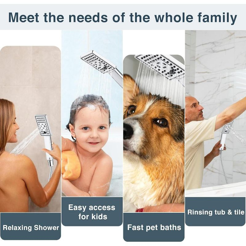 BRIGHT SHOWERS Rain Shower Head Combo, 8" Rainfall Shower with Handheld Spray, 60" Hose, 3-Way Diverter, Wall Bracket, Brushed Nickel