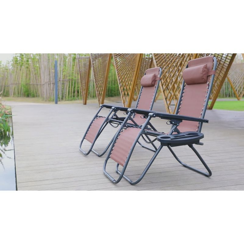 FDW Zero Gravity Lawn Lounge Chairs Set of 2 with Pillow and Cup Holder - Adjustable Reclining Folding Outdoor Chairs for Deck, Beach, Yard,Black