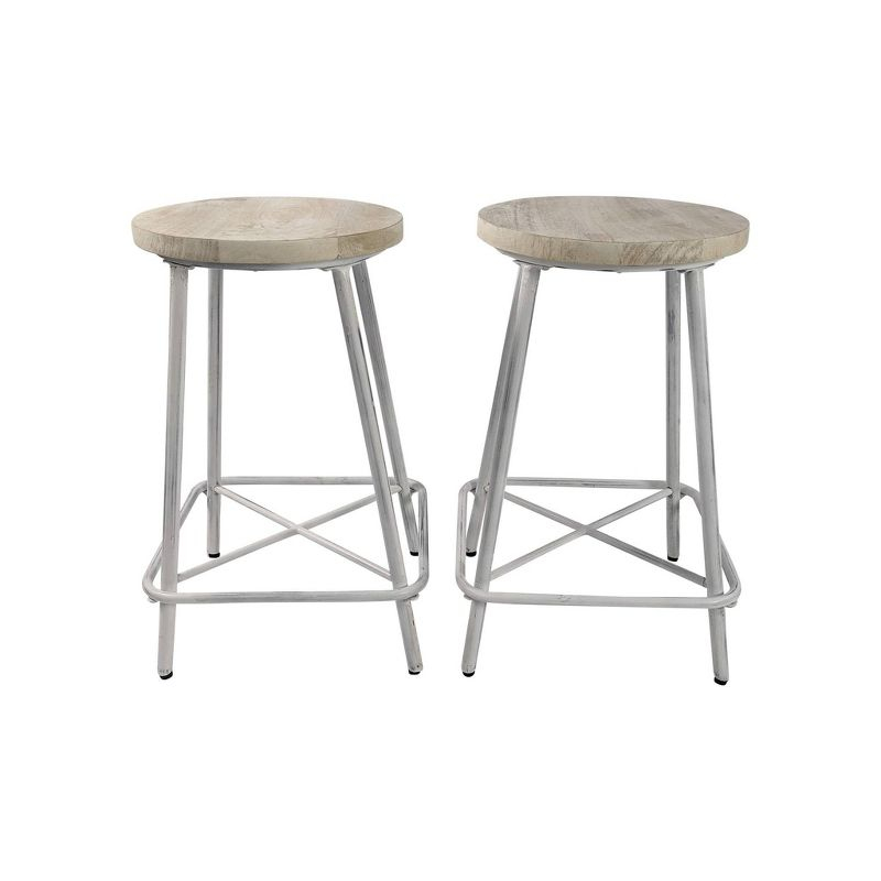 Carolina Living Set of 2 24" Inez Counter Height Barstools Whitewash: Industrial Design, Iron Frame