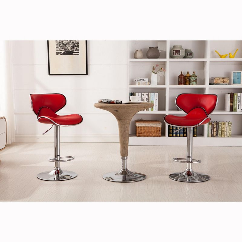 Roundhill Furniture Masaccio Faux Leather Airlift Adjustable Swivel Barstool, Red, Set of 2